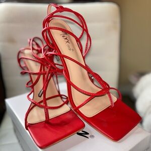 Red Strappy Heeled Sandals